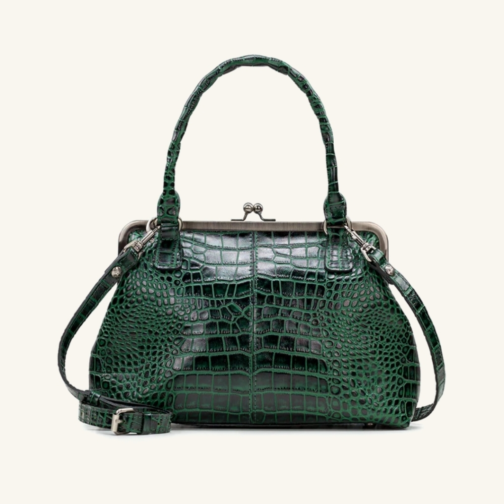 EUC Patricia Nash Rora Frame Satchel -Distressed Vintage Croc